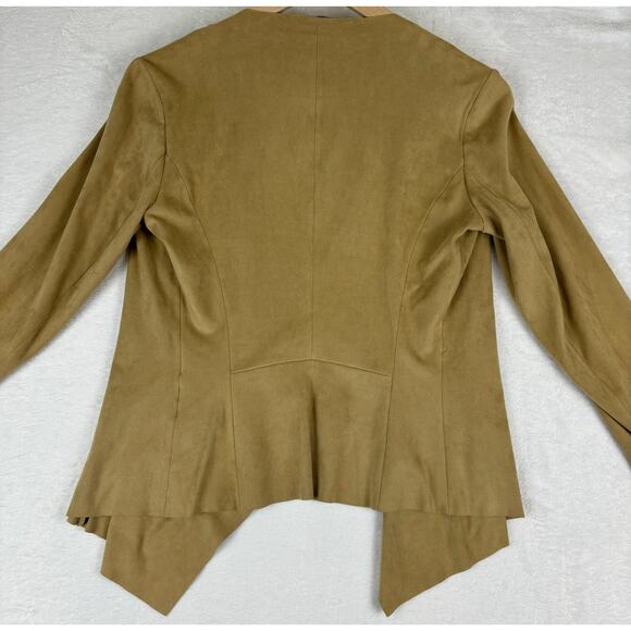 Zara Waterfall Collar Open Front Jacket Women's Size XS in Khaki Suede - Picture 9 of 10